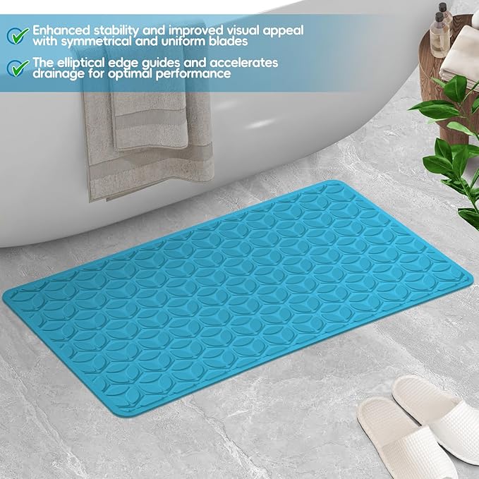 Bathtub Mat Non Slip with Suction Cups - 100% Rubber Bathroom Mat Textured for Bath Tub Shower Safety - Soft on Touch - BPA/PVC Free - Pet Dog Bath Mat - Machine Washable - 16 × 28 Inch（R Blue）
