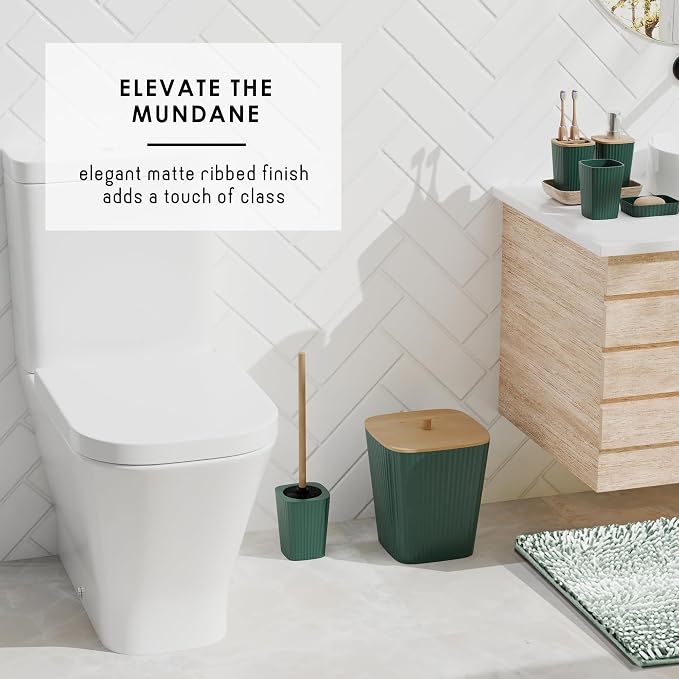 Clara Clark Bathroom Accessories Set - Bathroom Set, Bathroom Sets with Shower Curtain and Rugs, Shower Curtain Set with Bathroom Trash Can - Ombre Green - 22PC
