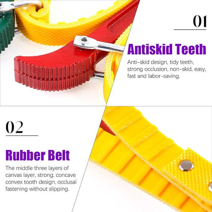 Swpeet 2 Pack Multi-Purpose Adjustable Belt Strap Wrench 12"(300mm) and 7.8"(200mm) Steel Handle Adjustable Strap Filter Opener Wrench for Opening Filter, Pipe and Tin - Red and Green