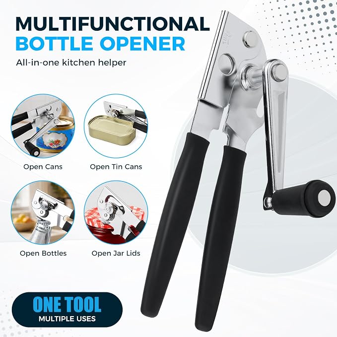 Heavy-Duty Commercial Manual Crank Can Openers,Rubber-Coated Long Handles | Easy to use, Ergonomic,Works Great on #10 Cans,for Restaurants,Home Kitchens,Seniors & Arthritis