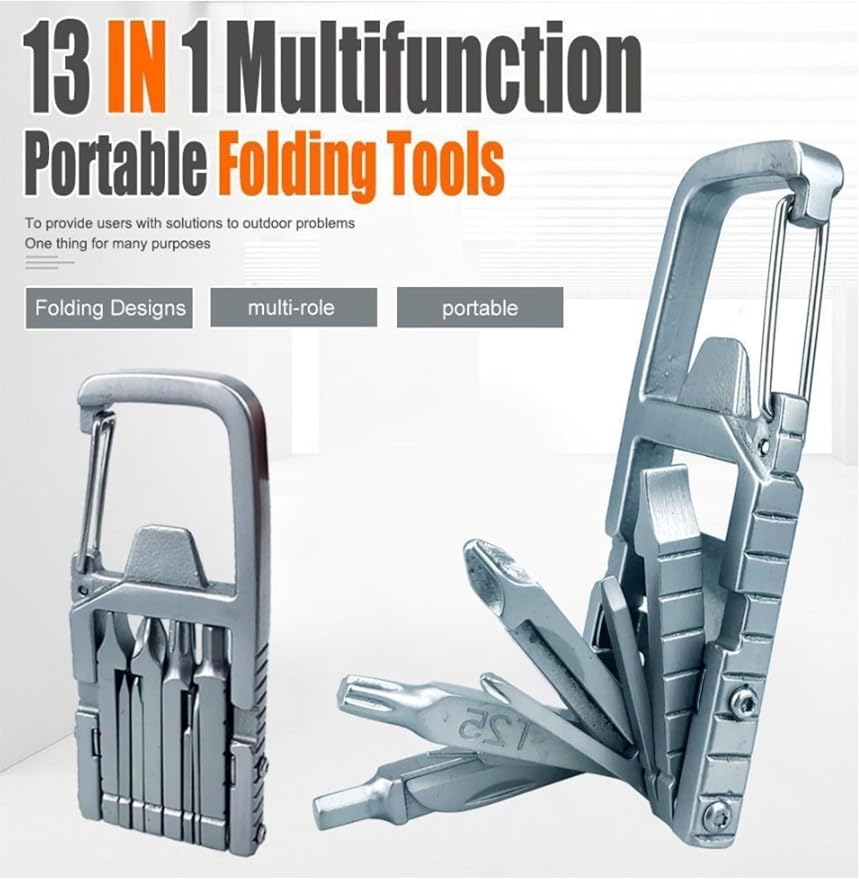 13 in 1 portable keychain mini tool with pointed nose pliers, bottle opener, phone holder, screwdriver, safety buckle, bottle opener, keychain multifunctional tool, suitable for outdoor camping