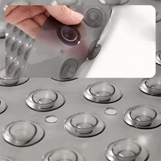Anti Slip Bathtub Mat,Non Slip Bath Mat,16x35 Inch Extra Long Tub Mat,Machine Washable Bathroom Shower Mat with Suction Cups and Drainage Holes,Soft on Feet (Grey)