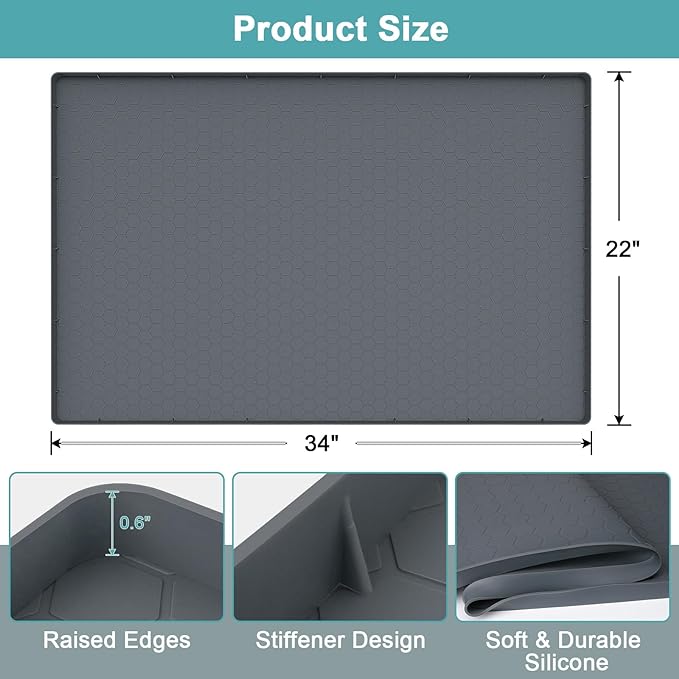 Under Sink Mats for Kitchen Waterproof 34" x 22", Silicone Under Kitchen Sink Mats and Protectors for 36" Cabinet, Under Sink Tray Organizer, Shelf Liners Cabinet Liner for Kitchen and Bathroom, Gray