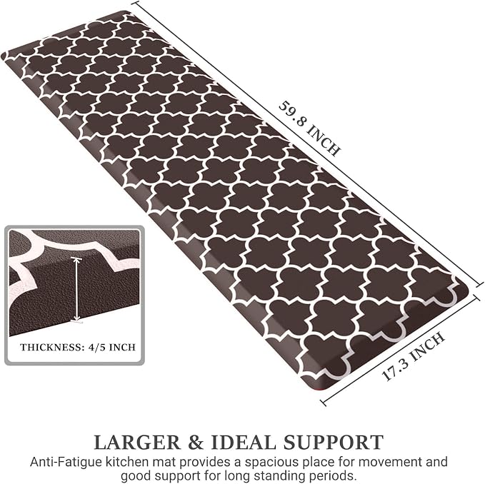 WISELIFE Anti Fatigue Floor Mat - 4/5 Inch Kitchen Mat Non Slip Waterproof Heavy Duty Ergonomic Comfort Mat Durable for Home, Office, Sink, Laundry,(17.3" x 60", Chocolate)