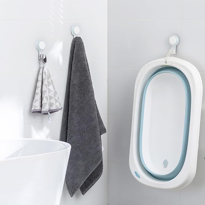 TAILI 4 Pack Powerful Suction Cup Shower Hooks for Towel, Loofah, 360° Rotatable Damage-free Hanging Versatile Wall Hooks for Inside Bathroom, Decoration, Removable Suction Holders, Easy to Use, Clear