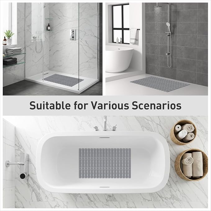 XIYUNTE Shower Mat Non Slip Bath Mat for Tub - 27 X 16 Inch TPE Bathtub Mat Non Slip Shower Mats for Inside Shower, Bath Tub Mat with Powerful Suction Cup, Easy to Cut and Dry, Ink Gray