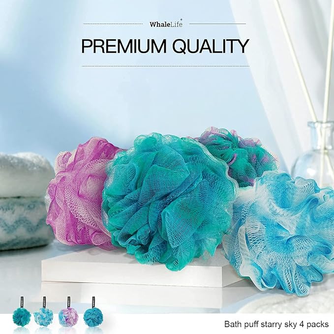 Loofah Sponge Bath Sponge for Women Men 4 Pack (Blue Conbine)
