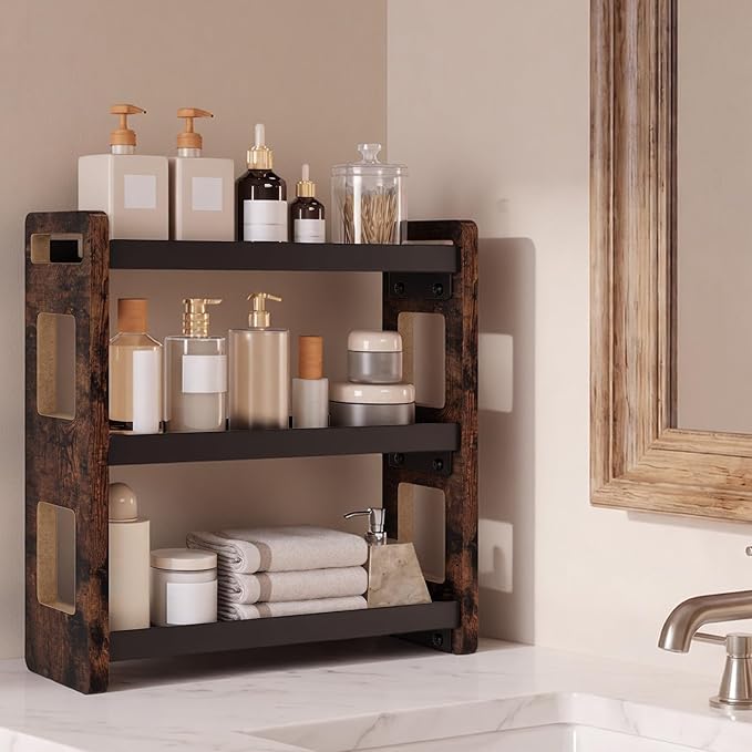 Bathroom Organizers and Storage,Bathroom Counter Organizer,Bathroom Counter Shelf,Bathroom Sink Organizer,Vanity Organizers,Vanity Storage,Perfume Display, for Dad (Brown 3 Tier)