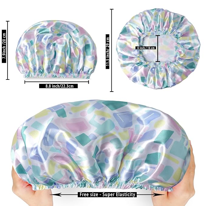 Shower Caps for Women, 4 PCS Elastic and Reusable Bath Caps, Double Layers Shower Cap Reusable Waterproof, Bathing Shower Caps, Environmental Bath Hair Protection Cap - Bow