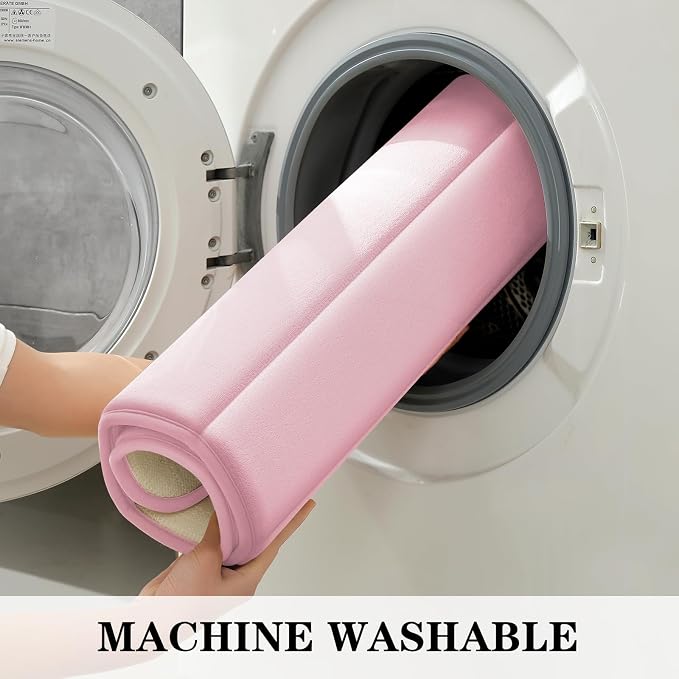 BYSURE Pink Memory Foam Bathroom Rug Set 3 Piece, Non Slip Extra Soft Absorbent Machine Washable Toilet Bath Toilet Mat (17"x24"+20"x32"+U Shape 20"x24")