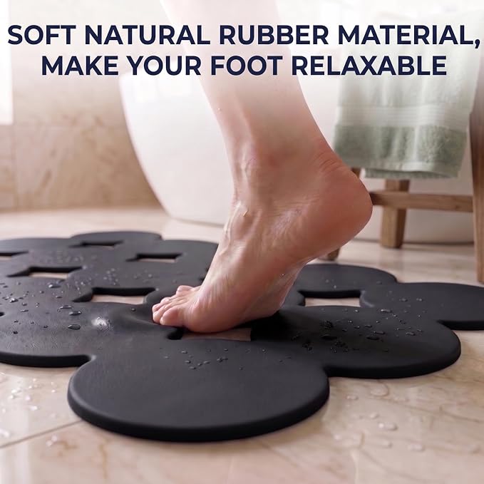Webos Patented Non Slip Bathtub Mat Shower Mat Bath Mat Tub Mats with Strong Suction Cups Soft Natural Rubber Bath Mat for Inside The tub (Circle-Black, 28x16 inch)