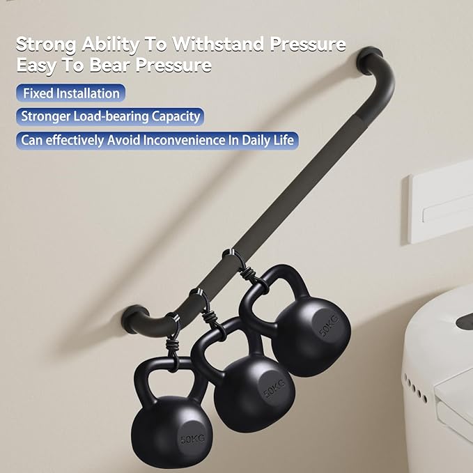 16 Inch Shower Grab Bar, Matte Black Bathroom Grab Bar Handle with Anti-Slip Knurled Grip, Stainless Steel Bath Balance Bar, 1.0" Diameter Bath Safety Bar Support for Seniors Elderly Pregnant