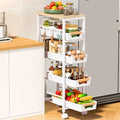 SUNALLY Slim Storage Cart with Pull-Out Baskets, 5-Tier Rolling Kitchen Cart with Wooden Top & Lockable Wheels, Narrow Space Utility Cart Organizer for Kitchen, Bathroom, Laundry Room, White