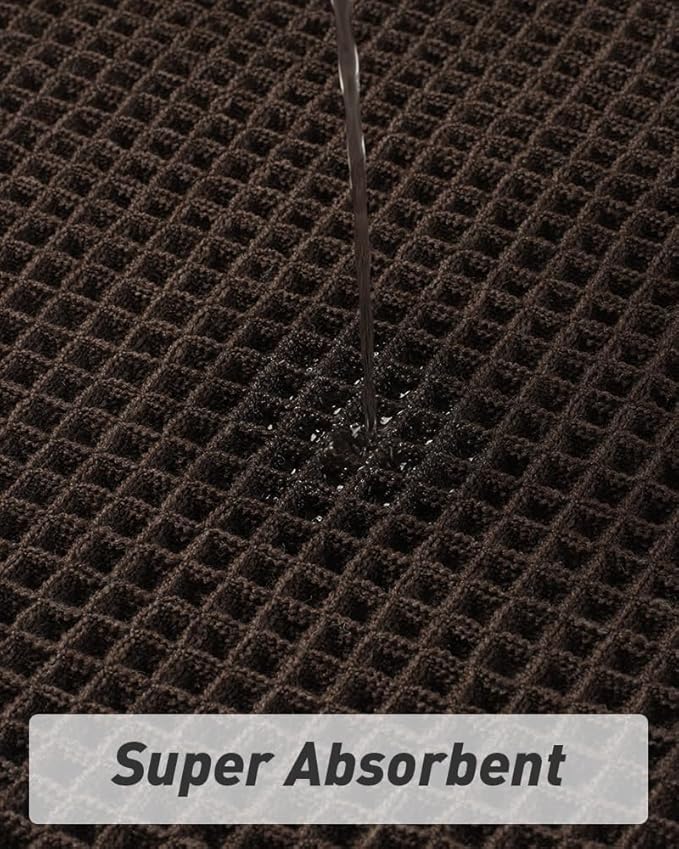 AMOAMI Upgraded Waffle Bath Mat, Super Absorbent Non Slip Bath Mats for Bathroom Floor, Washable Bathroom Rugs with Tassels, Rubber Backed Bathroom Mats, Ultra Soft, 17" x 24", Chocolate