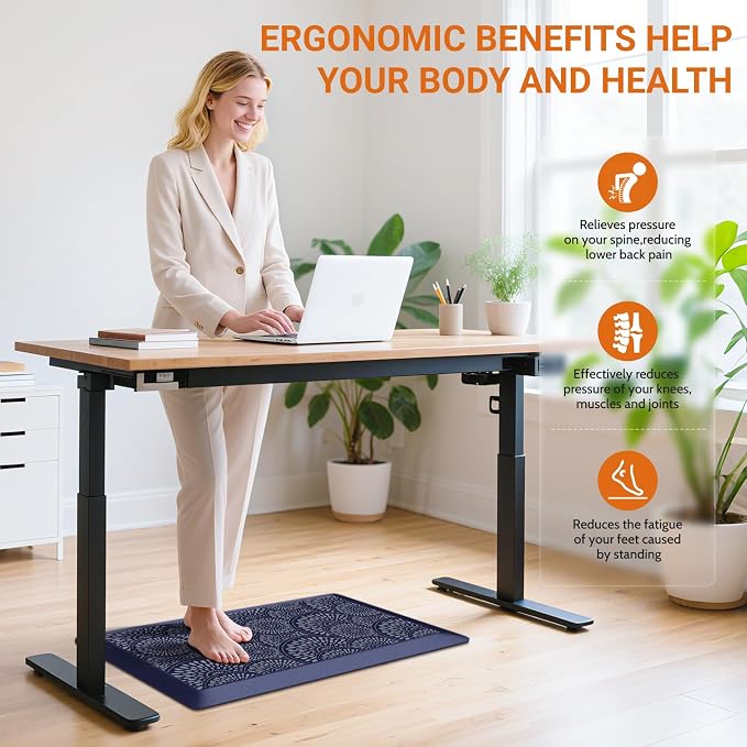 Mattitude 4/5 Inch Kitchen Mat, 17.3x28in Heavy Duty Ergonomic Comfort Foam Standing Desk Mat, Waterproof Non-Slip Standing Mats and Rugs for Kitchen, Office, Blue