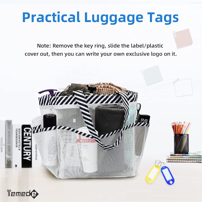 Temede Mesh Shower Caddy Portable for College Dorm Room Essentials, Large Capacity Shower Caddy Basket with 8 Pockets, Quick Dry Shower Tote Bag for Beach, Gym, Bathroom, Camp, Travel-White