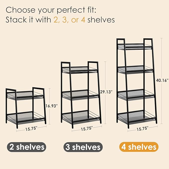 Masupu 4 Tier Bathroom Shelf, Bathroom Organizer and Storage for Small Space, Free-Standing Metal Rack Shelves Waterproof for Kitchen, Bathroom, Laundry, Toilet, Black