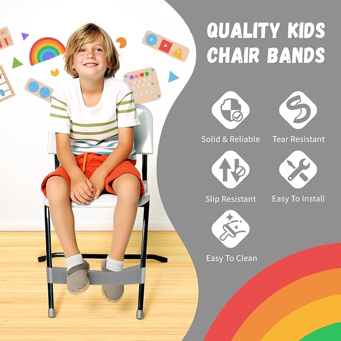 5 Pack Chair Bands for Kids with Fidgety Feet, ADHD Tools for Kids, Improve Focus & Reduce Restlessness, Chair Bands for Sensory ADHD ADD Autism - Classroom & Home Must Haves (Gray)