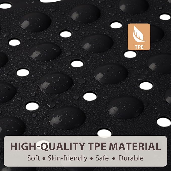 ZOESOE Square Shower Mat Non Slip: 27 x 27 Inches Large Shower Mats for Inside Shower, Soft TPE Shower Floor Mat with Suction Cups and Drain Holes, Machine Washable