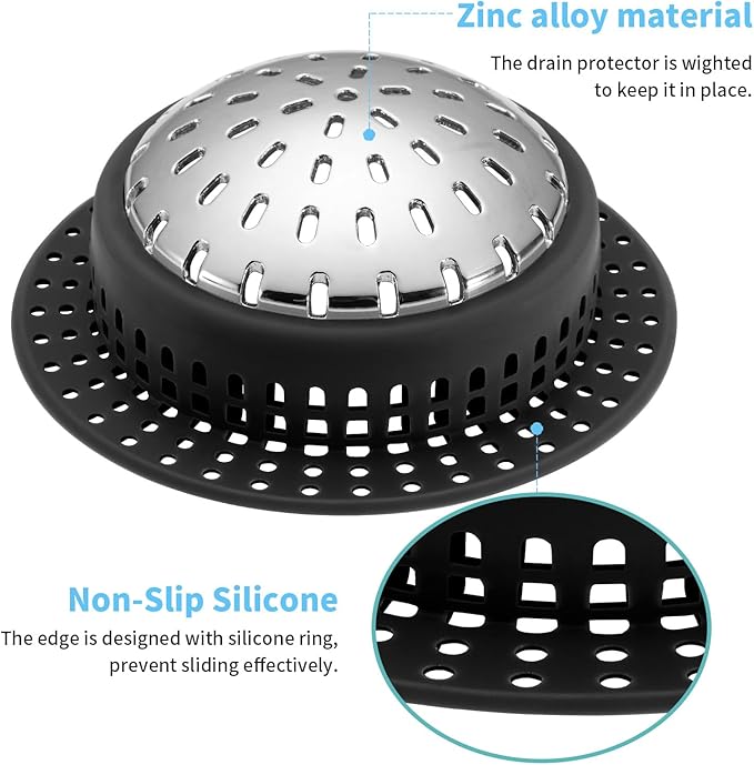 Aluvor Bathtub Drain Hair Catcher Shower Drain Cover Sink Drain Protector for Pop-Up & Regular Drains, Black