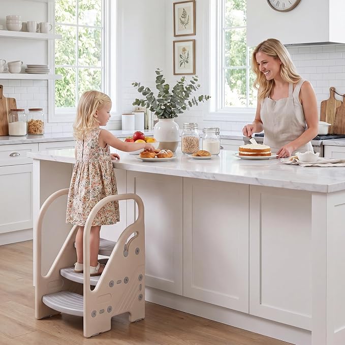 Costzon Toddler Step Stool for Bathroom Sink, Adjustable 3-Step Helper Stool for Kids with Non-Slip Pads, Plastic Ladder for Bedroom Kitchen Counter Potty Training (Grey, 17.5" L x 17" W x 27.5" H)