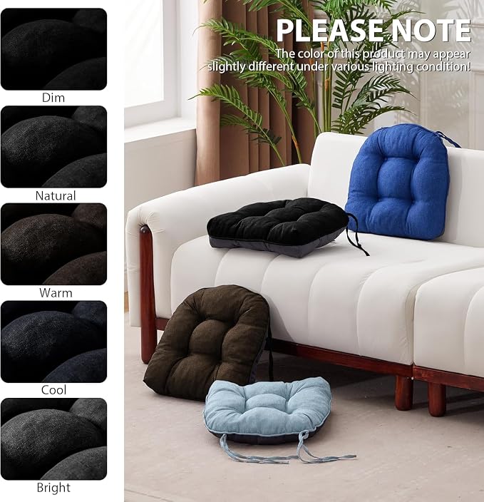 IASEAHK Chair Cushions for Dining Chairs, Seat Cushions for Kitchen Chairs, Indoor Seat Cushions with Ties, Tufted Foam Chair Pads, Non Slip Chair Cushions Set of 2, 15.5" x 15.5" x 4", Black