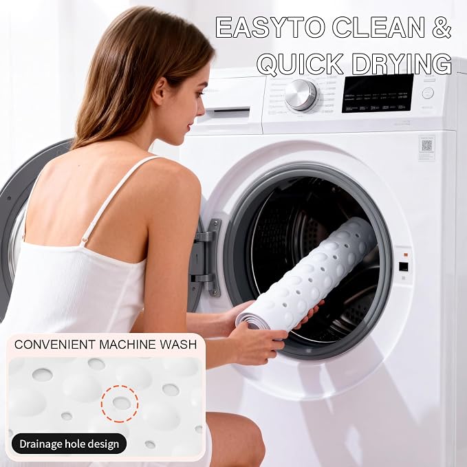Anti-Slip Bathtub Shower mat, 40×16 inch（ 100 × 40cm） Soft Oversized Machine Washable Non-Slip Bathtub mat with Drainage Holes, Bathroom Floor Suction Cup.（1-Opaque White）