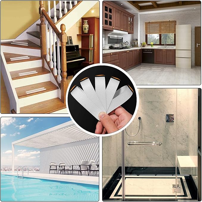 Anti-slip Strips, Safety Shower Treads Stickers - 24 Pcs, Bathtub Non Slip Stickers, Anti Skid Tape for Shower,Tub,Steps, Floor-Strength Adhesive Grip Appliques for Baby,Senior,Adult (Clear)8 x 0.8In
