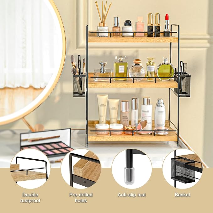 Bathroom Counter Organizer,Bathroom Countertop Organizer with Baskets,Vanity Organizers,Counter Shelf,Countertop Storage, Makeup Organizers