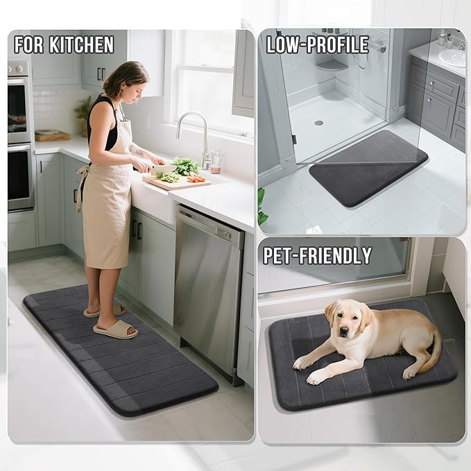 Yimobra Memory Foam Bathroom Rugs Sets 2 Piece - Super Soft Absorbent Quick Dry Bath Mat Set, Machine Washable Non Slip Floor Carpet for Tub Shower & Single Sink (17x24 & 31.5x20 Inch, Dark Gray)