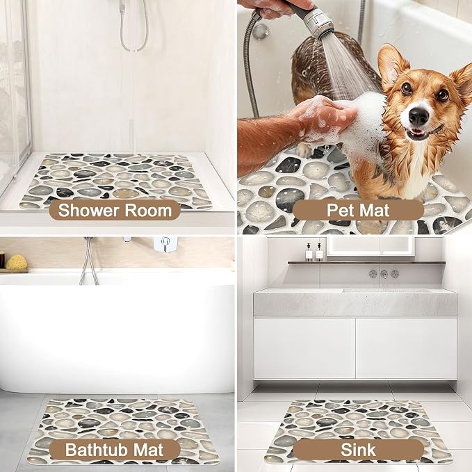 Square Shower Mat, 21x21 Inch Non Slip Shower Mats for Inside Shower Stall, Soft PVC Anti Slip Shower Mat with Sucion Cups, Machine Washable Bathroom Shower Floor Mat for Elderly Kids