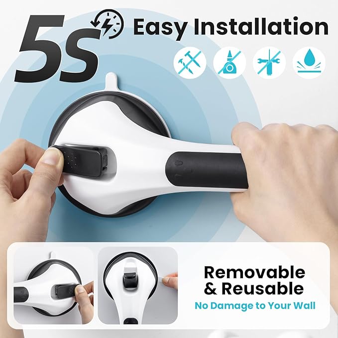TAILI Shower Grab Bar 2 Pack Suction Grab Bars for Bathtubs and Showers, Heavy Duty Shower Handle Removable Handrails for Seniors and Elderly, Bathroom Safety Grip No Drilling Waterproof, Black,G9