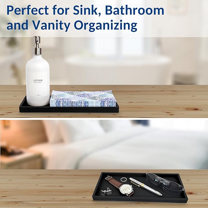 Spacewiser Countertop and Vanity Tray - 2 PC Large 11.7" Silicone Bathroom Trays, Counter Organizer, Dish Soap Sponge Holder Kitchen Sink Tray Organizer, Sink Caddy Toothbrush Key Kitchen Soap Trays