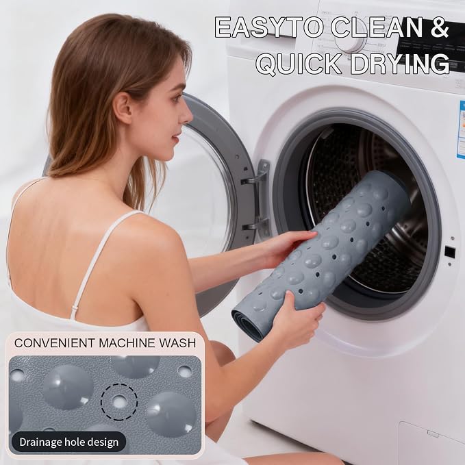 Anti-Slip Bathtub Shower mat, 40×16 inch（ 100 × 40cm） Soft Oversized Machine Washable Non-Slip Bathtub mat with Drainage Holes, Bathroom Floor Suction Cup.（1-Opaque Gray）
