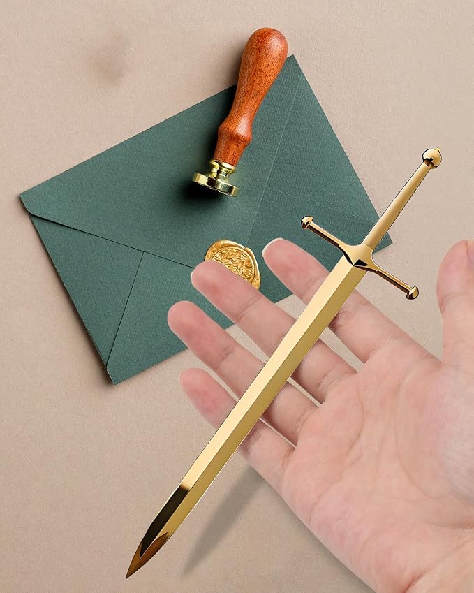 Letter Opener Envelope Slitter Mail Opener Tool Sword Letter Opener Vintage Decorative Letter Opener Knife Desks Decoration Silver Ergonomic Grip Handle Office Mail Supplies（Golden）