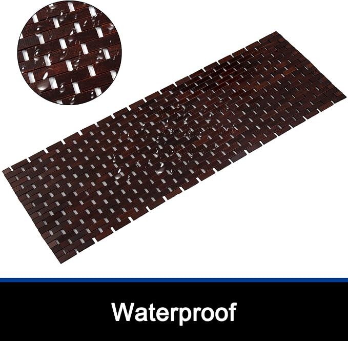 Bath Mat Bathroom Runner Long Large Rugs Floor Wood Shower Bathtub Waterproof Non Slip Accessories 16x48 Inch Easy to Clean, Brown, 1 pc