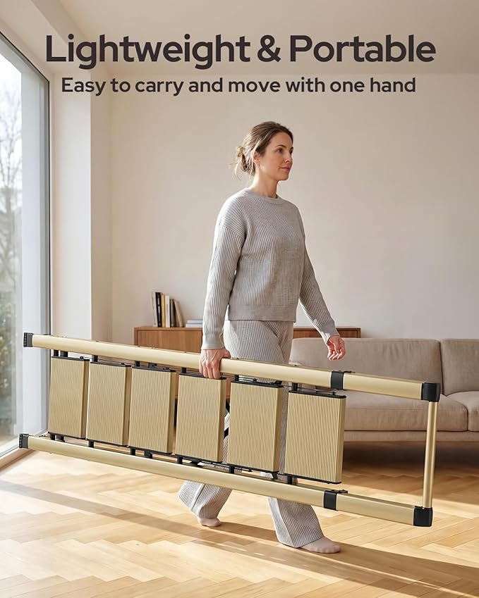 6 Step Ladder for 12 Feet High Ceiling, Lightweight Aluminum Folding Step Stool with Convenient Handgrip, Stepladders with Anti-Slip and Wide Pedal for Home Use Space Saving - Gold