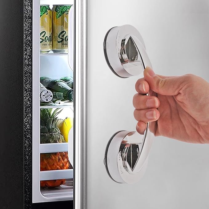 1 Pack Suction Cup Handle for Glass Door, Shower Grab Bar Without Drilling, Non-Marking Pull for Sliding Door Wardrobe Refrigerator Microwave Oven (Large,Silver)