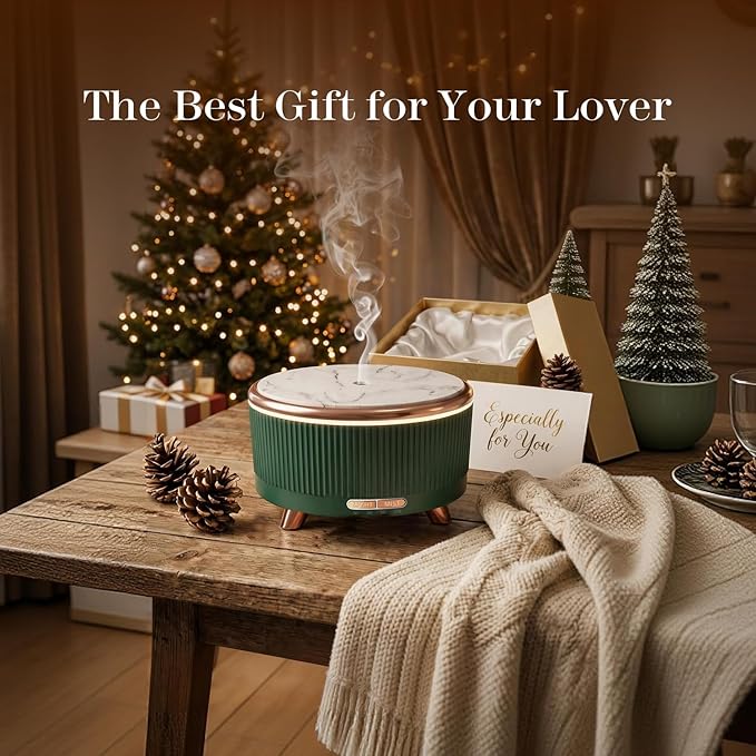 500ML Large Capacity Essential Oil Diffuser, Ultrasonic Aromatherapy Diffuser with 7 Color LED Lights with Remote Control, Cool Mist Humidifier, Timed Mist, Auto Shut-Off (Blue Green)