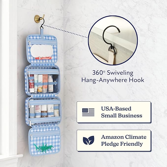 VANDEL Waterproof Hanging Toiletry Bag [TSA-Approved] Hanging Makeup Organizer Bag, Cosmetic Travel Bags for Women, Makeup Case Toiletries Organizer Hygiene Bathroom Shower Caddy - Blue Gingham
