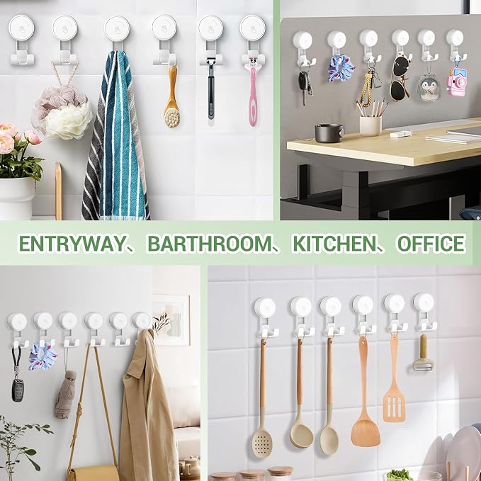 LUXEAR Suction Hooks Powerful Vacuum Suction Cup Hooks-6PACK Razor White