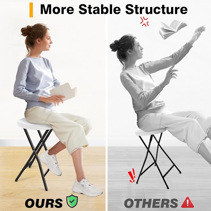 TAVR Furniture Portable Folding Chair with Handle, Heavy Duty Round Fold Stool Chair with 500lbs Capacity for Adults, 18 Inch Foldable Stool for Dorm, Kitchen, Vanity, Church and Outdoor use