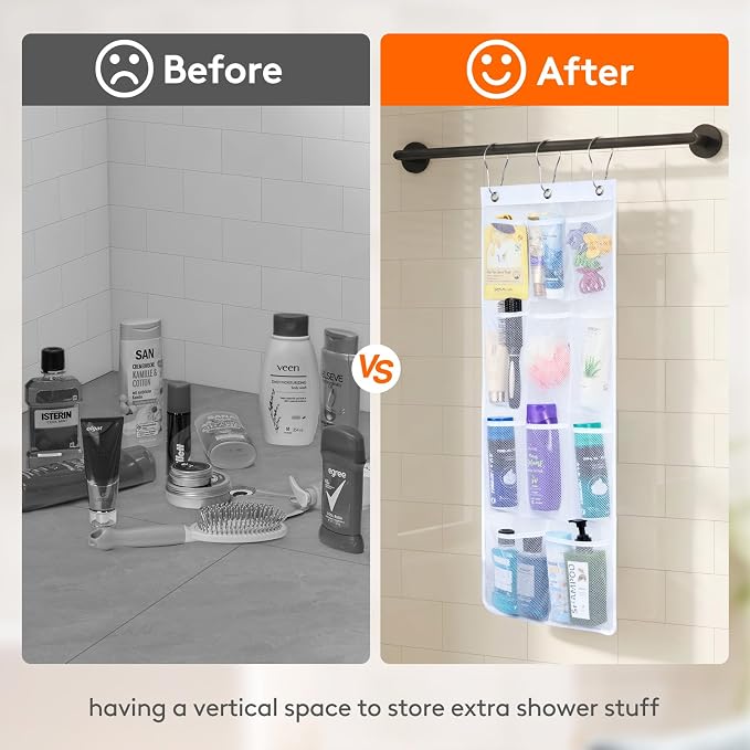 Lifewit Mesh Shower Caddy, 11 Pockets Hanging Shower Organizer with Quick Drying Mesh, Portable Space Saving Bathroom Organizer to Hold Soap, Shampoo and Cruise Ship Essentials, White, 1 Pack