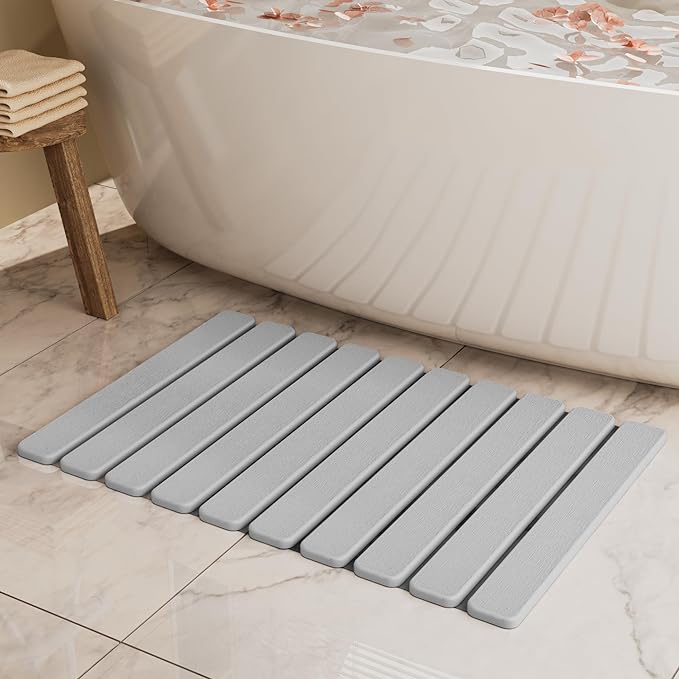 Foldable Stone Bath Mat, Quick Dry Stone Drying Mats for Bathroom, Super Absorbent Rollable Bath Mat, Non Slip, Large Diatomaceous Earth Dish Drying Mats for Kitchen Counter, 23.5 x 15.4in