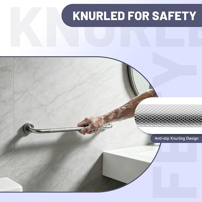 32 Inch Shower Grab Bar, Brushed Nickel Anti Slip Safety Bars, 304 Stainless Steel Bathroom Handrail, Handicap Grab Bars for Wall, Shower Grip Handle for Seniors Elderly Injury Assist Bath (1.25" Dia)