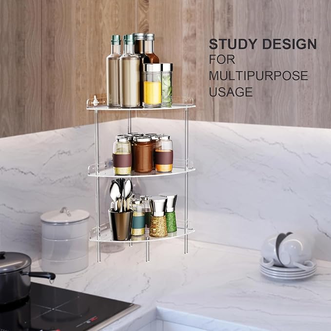 Bakzon Corner Shower Caddy, 3 Tier Acrylic Shower Organizer Corner for Inside Shower, Rustproof Floor Standing Shower Shelves for Bathroom, Clear