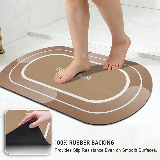 Bath Mats 17x27 Inch Non Slip Bathroom Mat Rug Absorbent Quick Drying Bath Mat Rubber Backing Bathroom Mats for Bathroom Floor Bathtub Shower Sink Shower Room Easy Care Grayish Orange