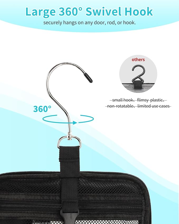 CUBETASTIC Hanging Shower Caddy Portable Bag - Quick Dry Shower Tote for Dorm College Essentials, Water-Resistant Travel Toiletry Bag with Separate Compartment & Multiple Pockets (Black, M)