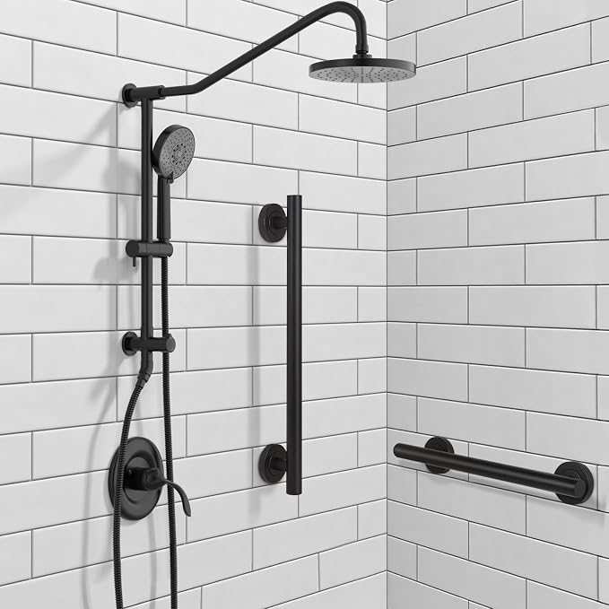 Lava Odoro Shower Grab Bar, Modern Set Stainless Steel Handicap Grab Bar for Bathtubs and Showers, Shower Safety Bar for Seniors Disabled, ADA-Compliant (Matte Black, 3 Pack 18", 24'', 36")