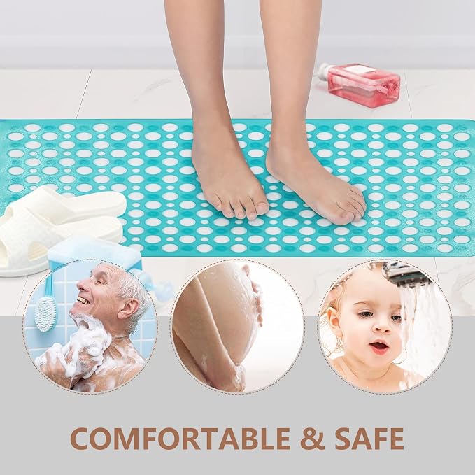 Bath Mat for Tub, 30 x 17 inch Non Slip Bathtub Mat Machine Washable Shower Mat with Suction Cups, Quick Drain Bathtub Mat for Bathroom